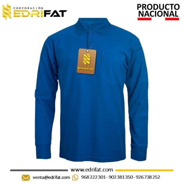 Polo con Cuello Camisero Manga Larga Azulino