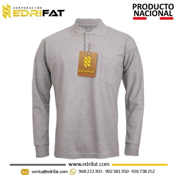 Polo con Cuello Camisero Manga Larga Plomo